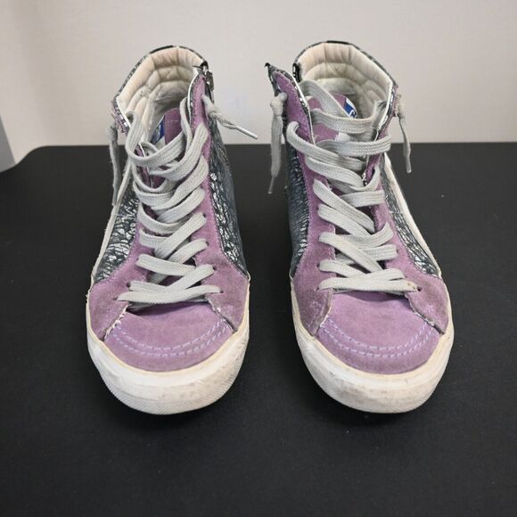 GOLDEN GOOSE Slide Purple Suede Metallic High-Top Sneakers Size 39 - Picture 2 of 12